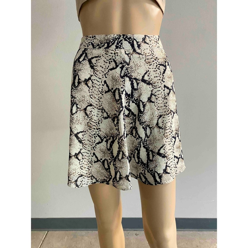 Tobi Womens Snakeskin Animal Print Mini Skirt Cream Tan Black High Rise Small